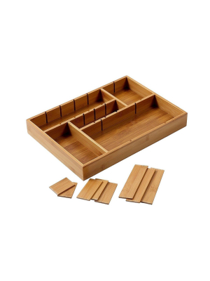 Juvale Kitchen Drawer Bamboo Organizer With Removable Dividers For Cutlery 14 X 10 X 2"