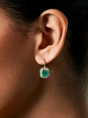 14kt Yellow Gold Emerald Turquoise Diamond Wireback Earrings