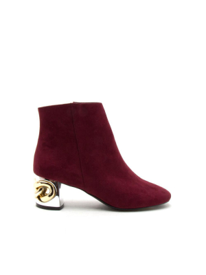 Stormy-01 Burgundy Embellished Ankle Bootie