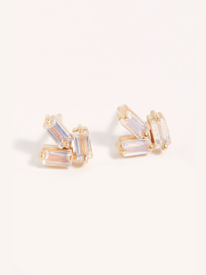 14k Gold Moonstones Stud Earrings