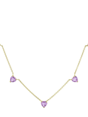 5 Heart Pink Sapphire Necklace - Yellow Gold