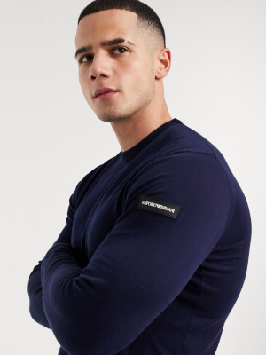 Emporio Armani Arm Logo Knitted Sweater In Navy