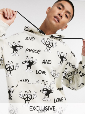 Crooked Tongues Co-ord Hoodie With All Over Peace Print
