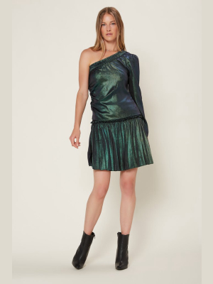 Metallic Foil Sunburst Pleated Mini Skirt