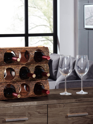 15.2" X 4.7" Stackable Three Bottle Wine Holder Acacia Wood Log Brown - Danya B.