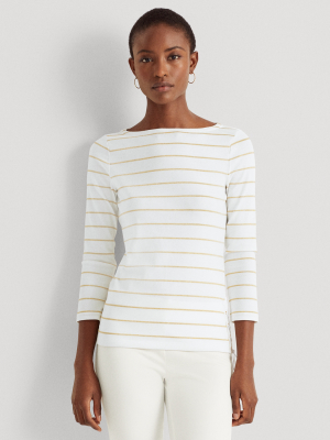 Metallic Striped Cotton Boatneck Top