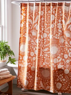 Shelby Woodblock Floral Shower Curtain