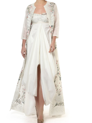 Embroidered Draped Dress & Long Jacket