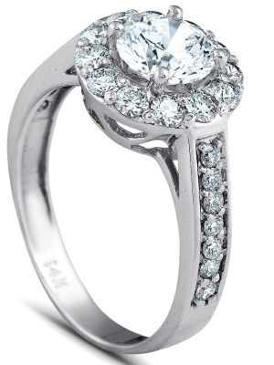 Pompeii3 2 Ct Diamond & Moissanite Halo Engagement Ring 14k White Gold