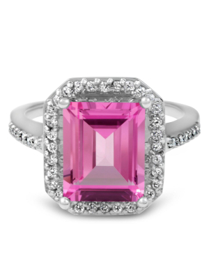 Pompeii3 4 1/2ct Pink Topaz & Diamond Vintage Halo Engagement Ring White Gold