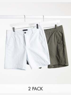 Asos Design Chino Shorts 2-pack In Green And White