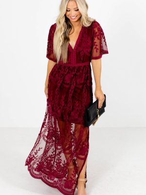 Light My Fire Wine Lace Maxi Dress