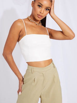 Cream Faux Leather Crop Top