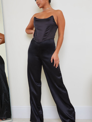 Petite Black Satin Wide Leg Pants