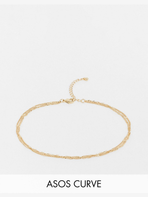 Asos Design Curve Multirow Anklet In Fine Chains In Gold Tone