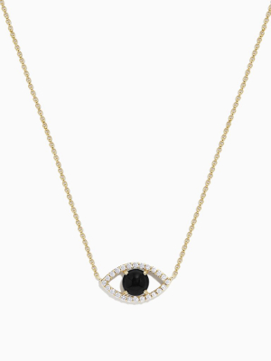 Effy Novelty 14k Yellow Gold Onyx And Diamond Evil Eye Necklace, 1.12 Tcw