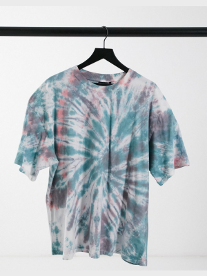 Asos Design Oversized T-shirt In Grunge Spiral Tie Dye