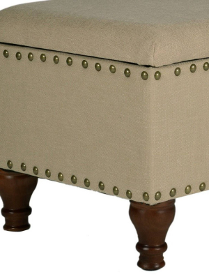 Fabric Upholste Wooden Storage Bench With Nail Head Trim - Benzara