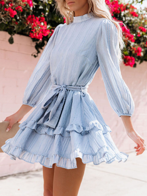 Krueger Textured Ruffle Dress - Powder Blue - Final Sale