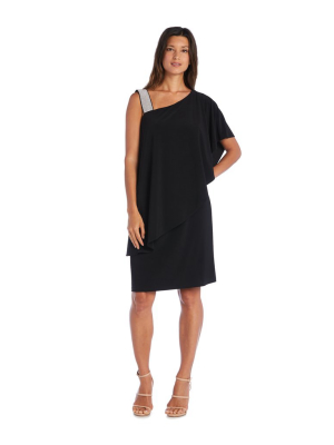 Asymmetric Knee-length Dress With Draped Shoulder And Diamante Strap