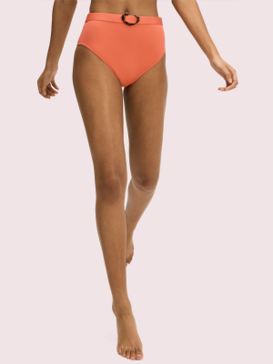 Heart-buckle Belted High-waist Bikini Bottom