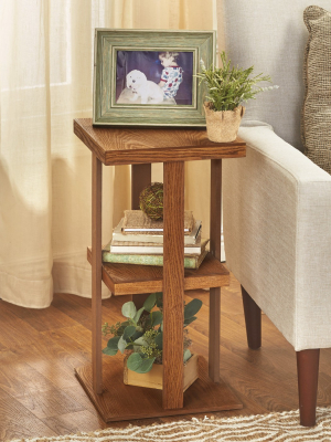 Lakeside Square Side Table With Distressed Farmhouse-style Finish, 3-tiered