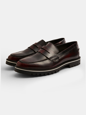 Burgundy Leather Loafers With White Sole