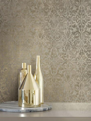 Brilliant Scroll Wallpaper In Grey By Seabrook Wallcoverings