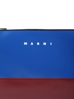 Marni Logo Printed Two-tone Clutch Bag