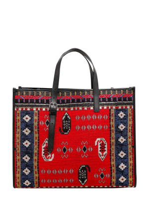 Etro Pattern Embroidered Buckled Tote Bag