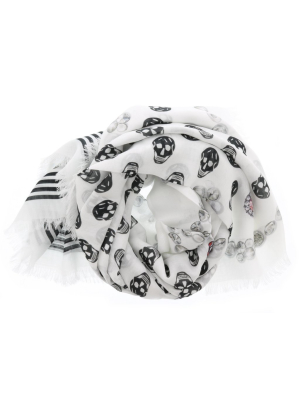 Alexander Mcqueen Frayed Hem Skull Scarf