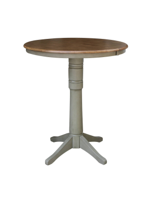 36" Bar Height Magnolia Round Top Pedestal Table With Leaf Hickory Brown/stone Gray - International Concepts