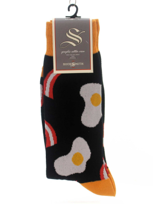 Novelty Socks Bacon 'n Eggs Black Crew Breakfast Protein Socksmith - Socks