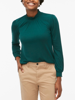 Long-sleeve Smocked-neck Top