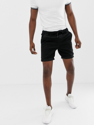 Asos Design Skinny Chino Shorts With Elastic Waist In Black