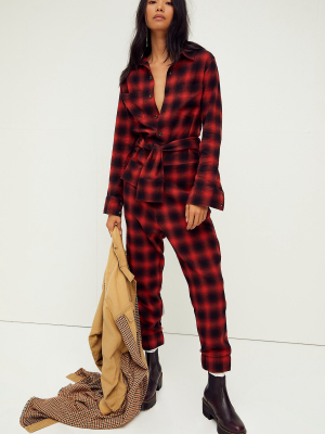 Tie Flannel Jumpsuit