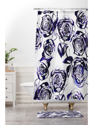 24" X 36" Inky Roses Bath Rug Blue - Deny Designs