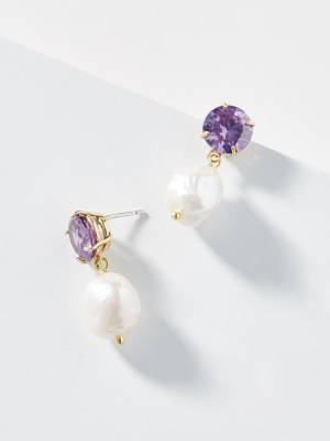 Luiny Amethyst Pearl Drop Earrings