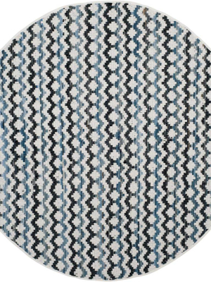 Montauk Ivory/blue/black Round Rug