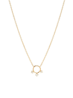 14k Circle With 3 Prong Diamond Necklace