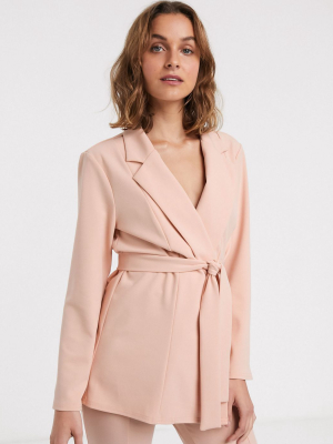 Asos Design Jersey Wrap Suit Blazer In Blush