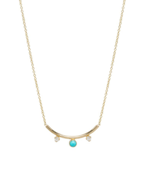 14k Turquoise & Diamond Curved Bar Necklace