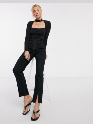 Asos Design High Neck With Central Keyhole Bodysuit In Black