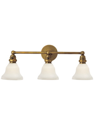 Boston Functional Triple Light In Hand-rubbed Antique Brass With White Glass