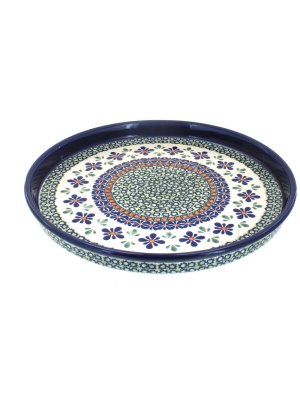 Blue Rose Polish Pottery Mosaic Flower Torte Plate