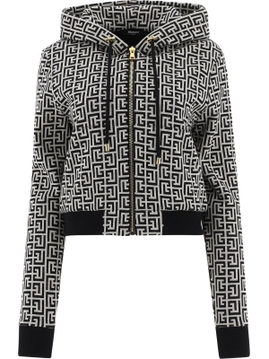 Balmain Motif Print Zip-up Hoodie