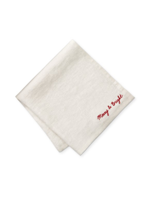 Merry & Bright Embroidered Linen Napkins, Set Of 4