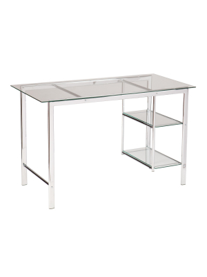 Dorothy Contemporary Writing Desk - Chrome With Glass Deskto White- Aiden Lane