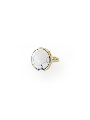 Sanctuary Project Semi Precious White Howlite Round Statment Coctail Ring Gold