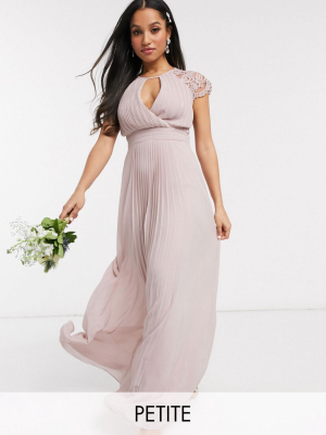 Tfnc Petite Bridesmaid Lace Sleeve Maxi Dress In Pink